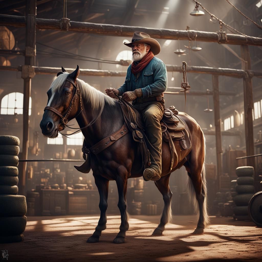 Older Cowboy in a CrossFit gym