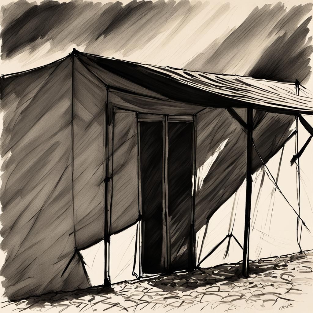 Minimalist Tent Wall Shadows in Post-Impressionism Style