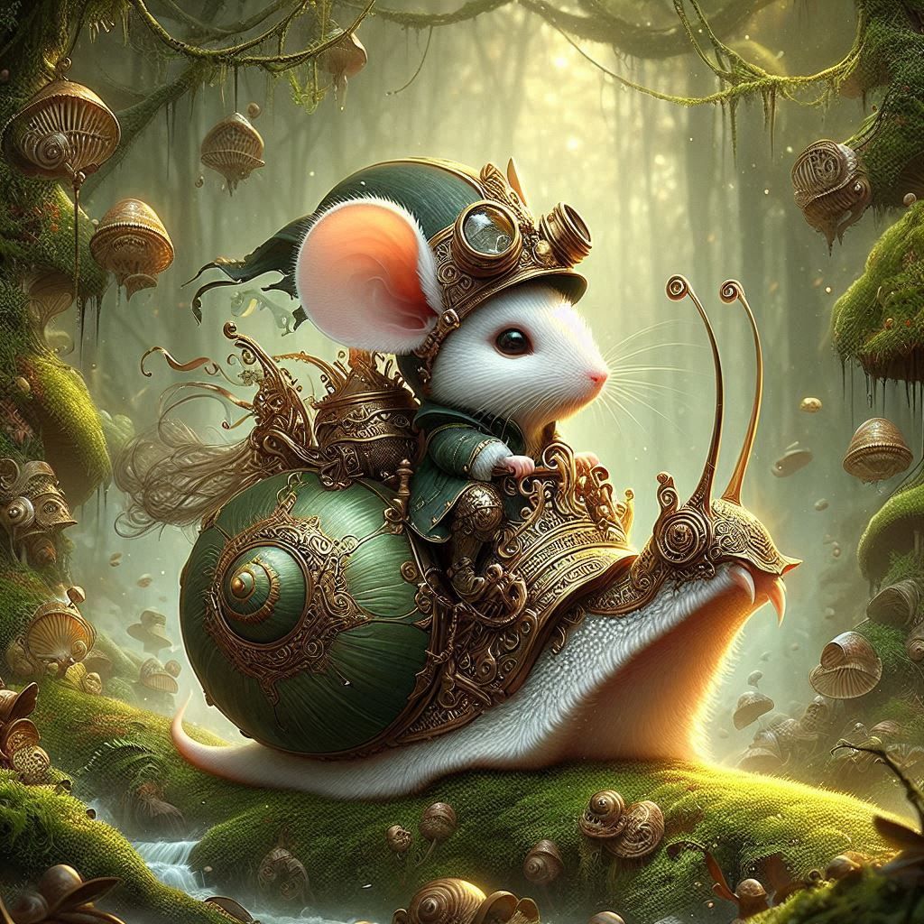 Steampunk Mouse riding Snail