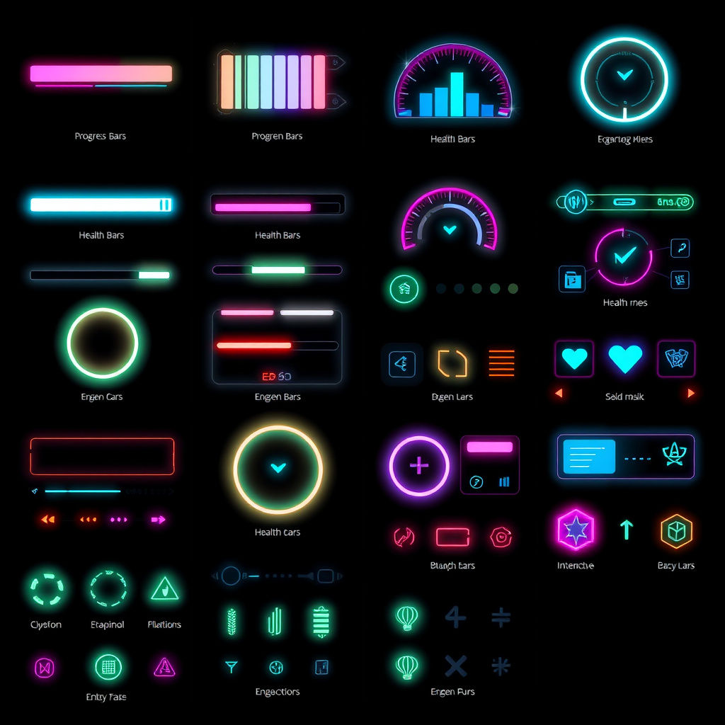 GUI Components - Game Design - Cyberpunk Abstract Neon Glowi...