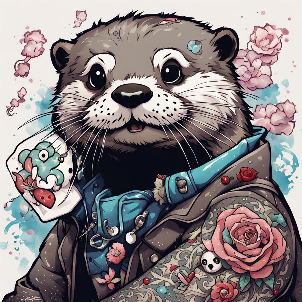 cute punk otter covered in tatoo