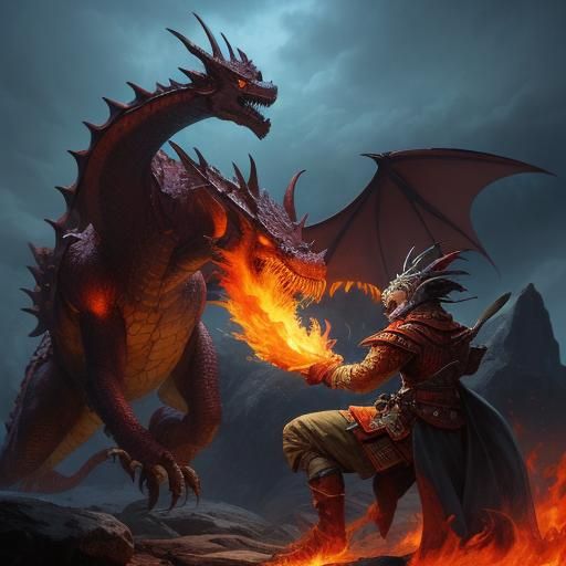 Large dragon breathing fire