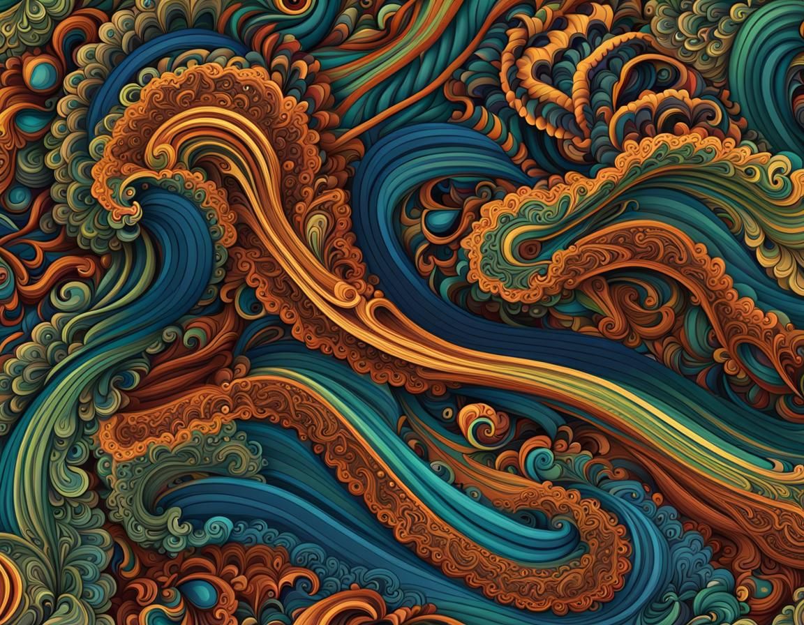 Elastic bands repeating small paisley pattern deep colours