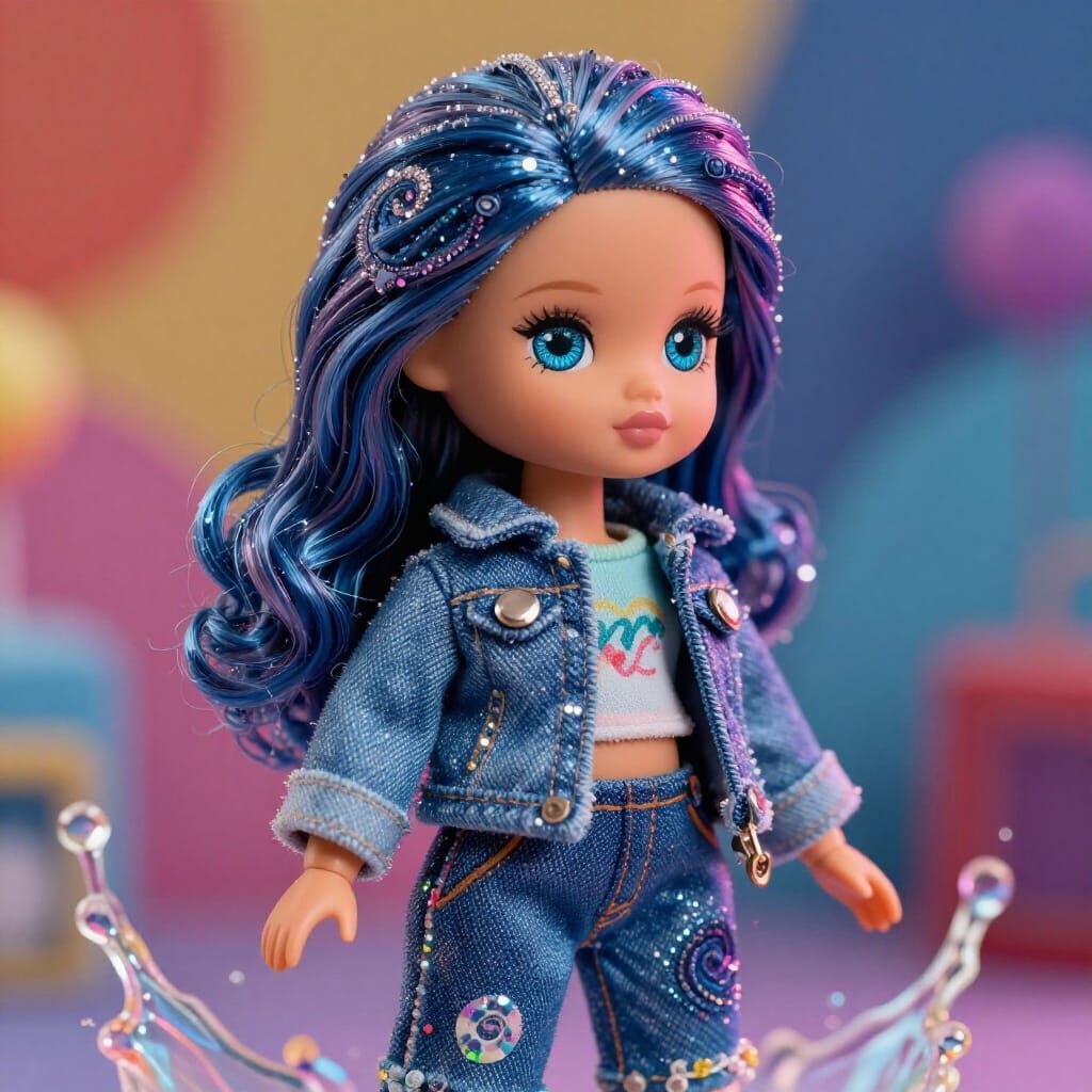 Denim Fashion Doll with Glitter Swirls