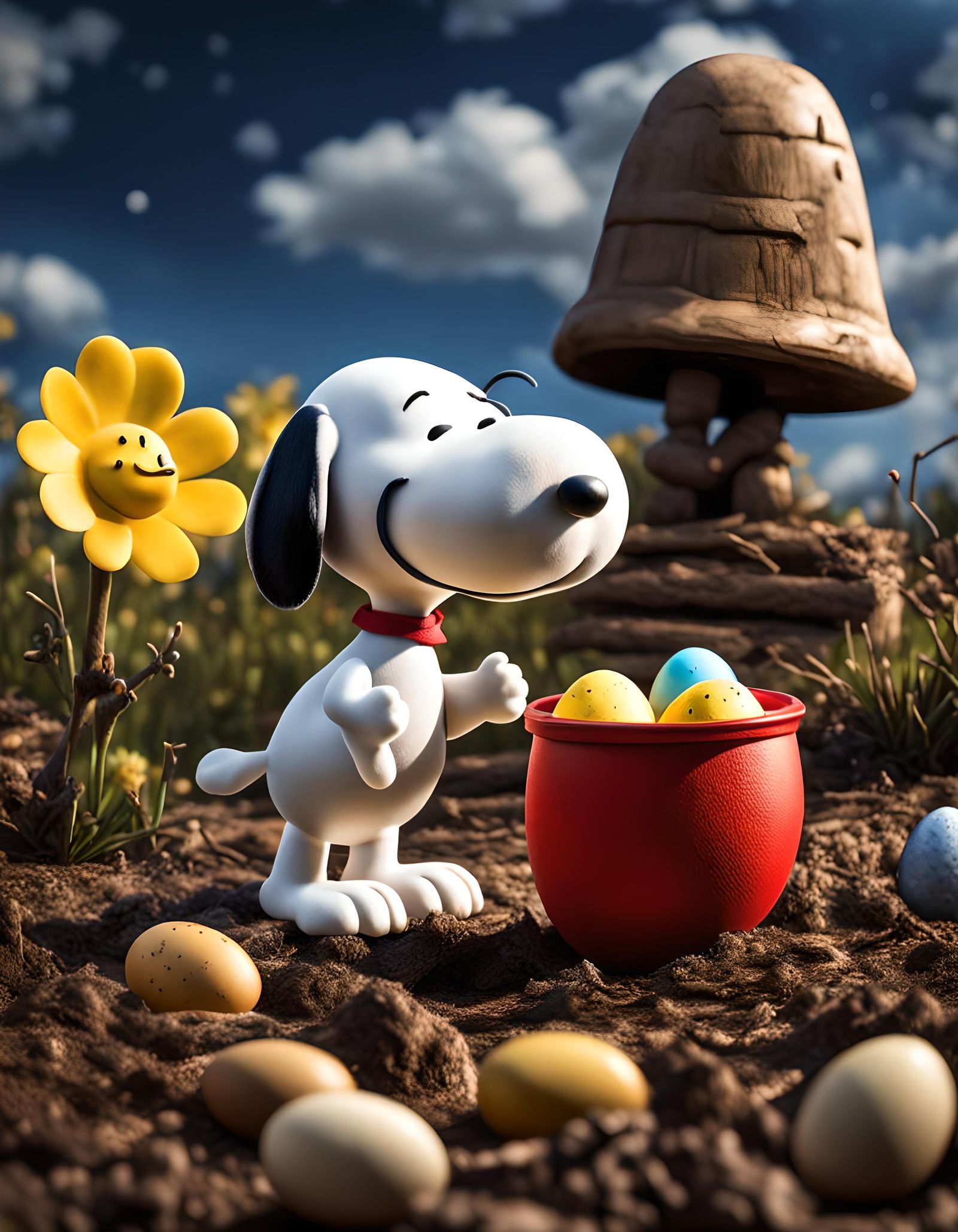 Snoopy Hunting Eggs. Happy Easter To All! - Ai Generated Artwork 