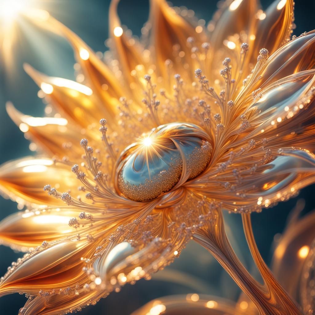 magical glass flower intricate, leaf fractal structure, warm...