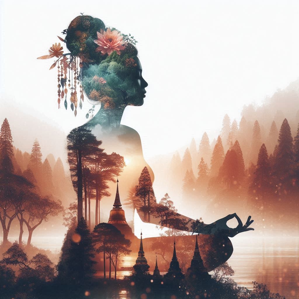 double exposure beautiful fantasy DALL-E 3 portrait landscap...