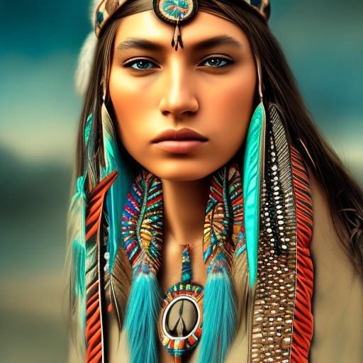 Native American Indian women, authentic clothing, photorealistic ...