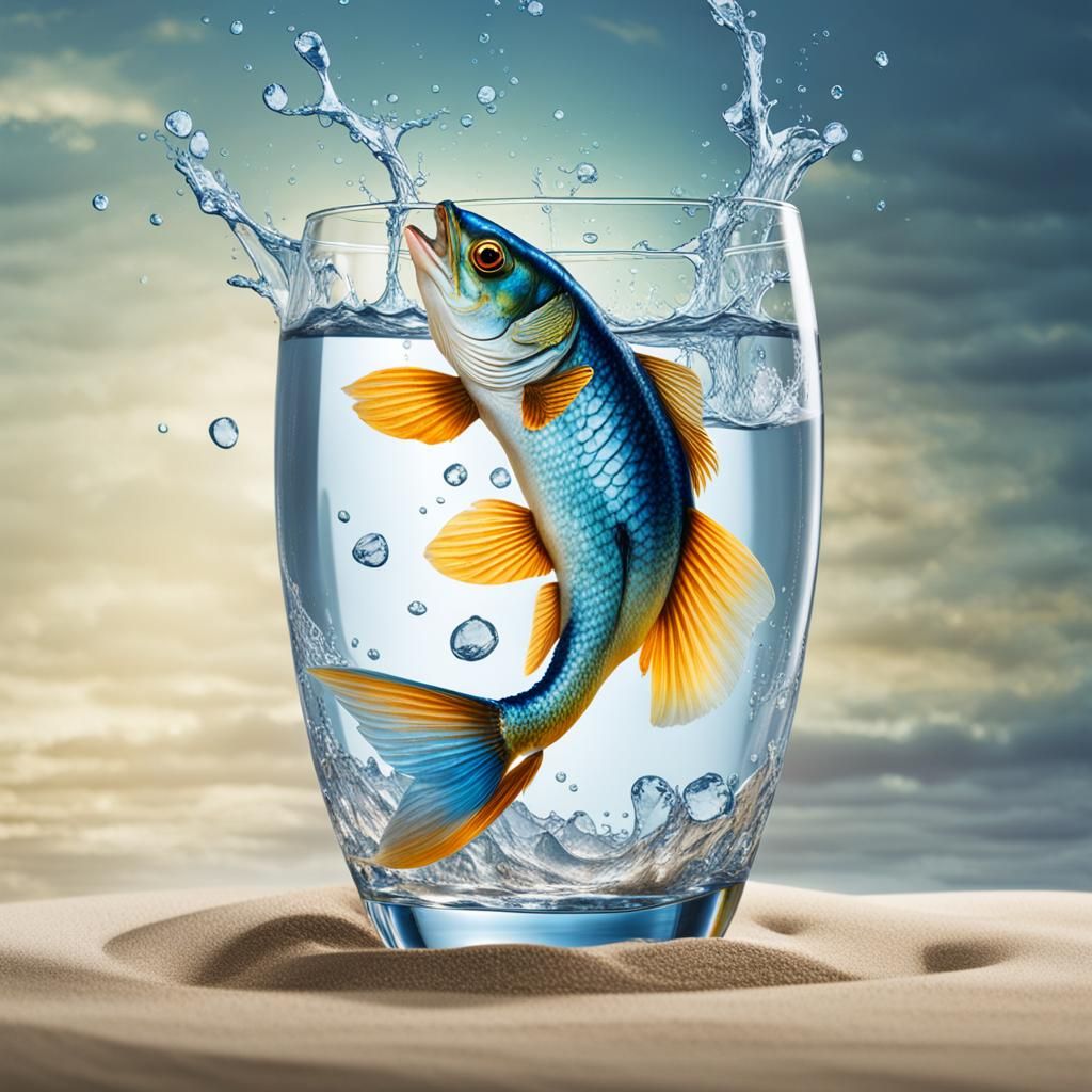 flying fish inside a glass