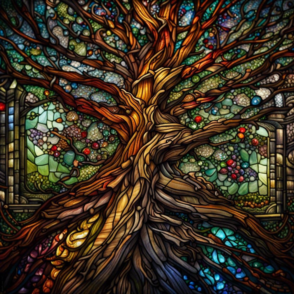 Stained Glass Tree Beard in Hyperrealistic Style