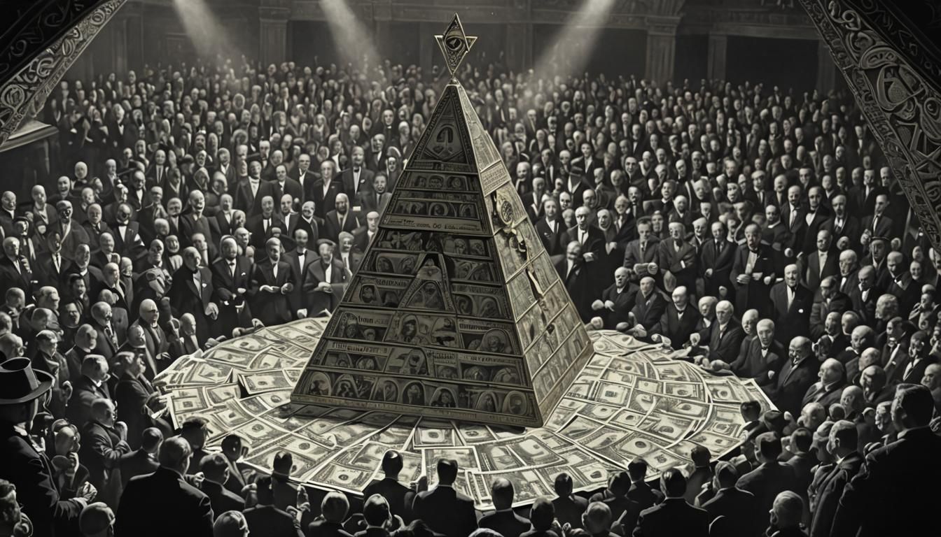 Illuminate Eye with a crowd of freemasons bowing before the ...