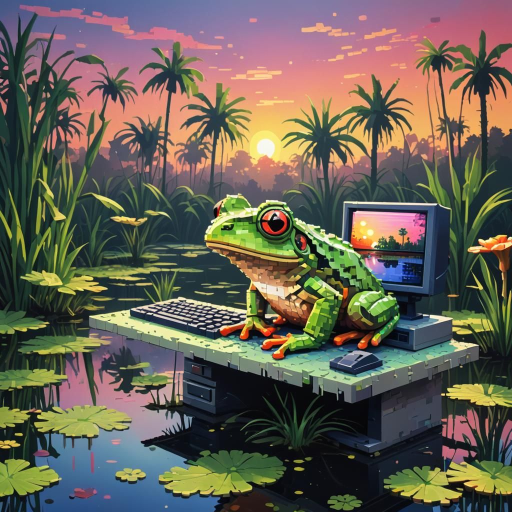 The Cute Computer Frog.  by @Omimimo