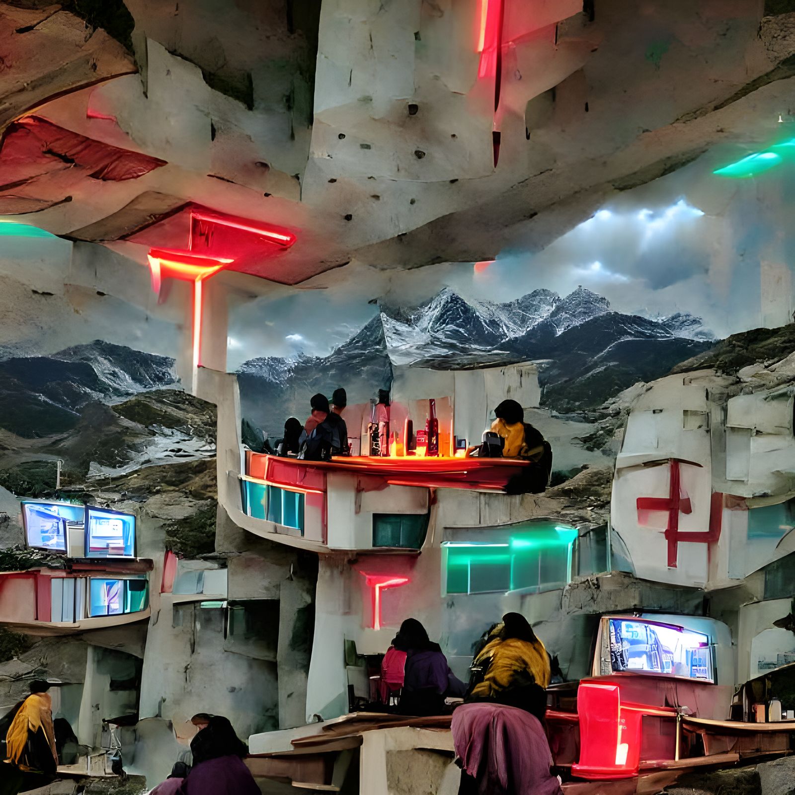 dystopian bar in the Himalayas