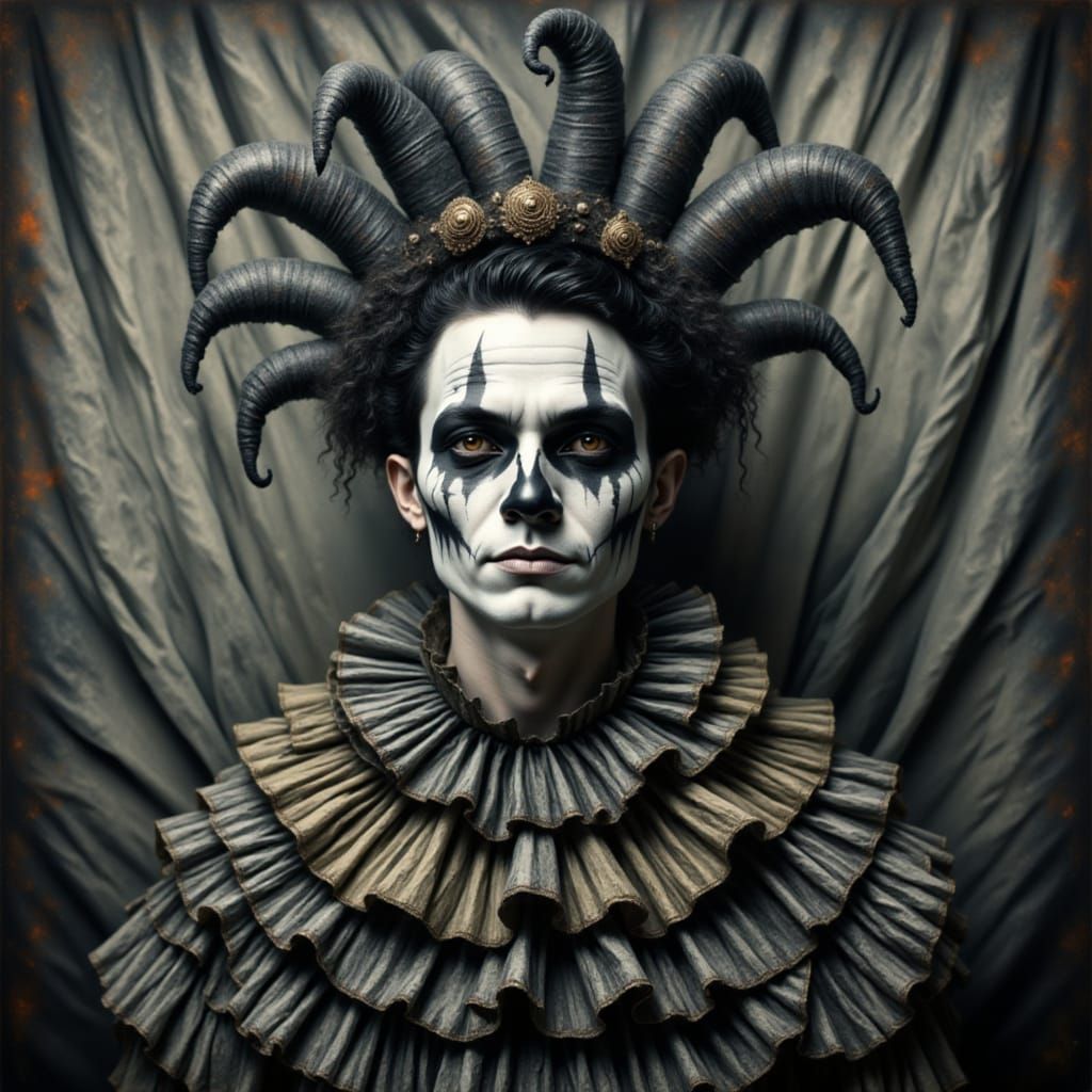 <lora:Circus Intensity:1.0> Circus gothic horror textured ruffle man's portrait