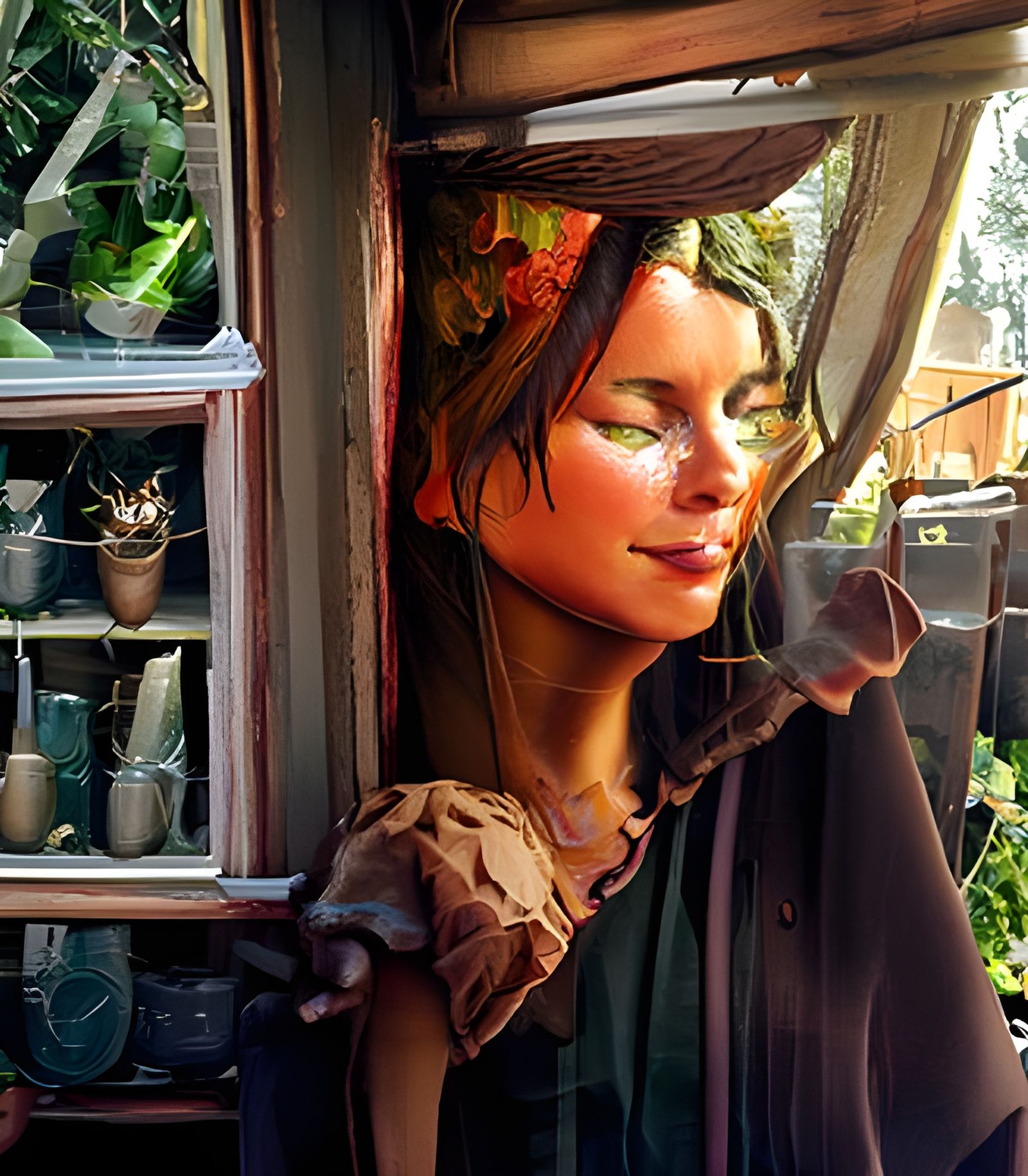 a lovely, kind contemporary tan-skinned witch wearing a line...