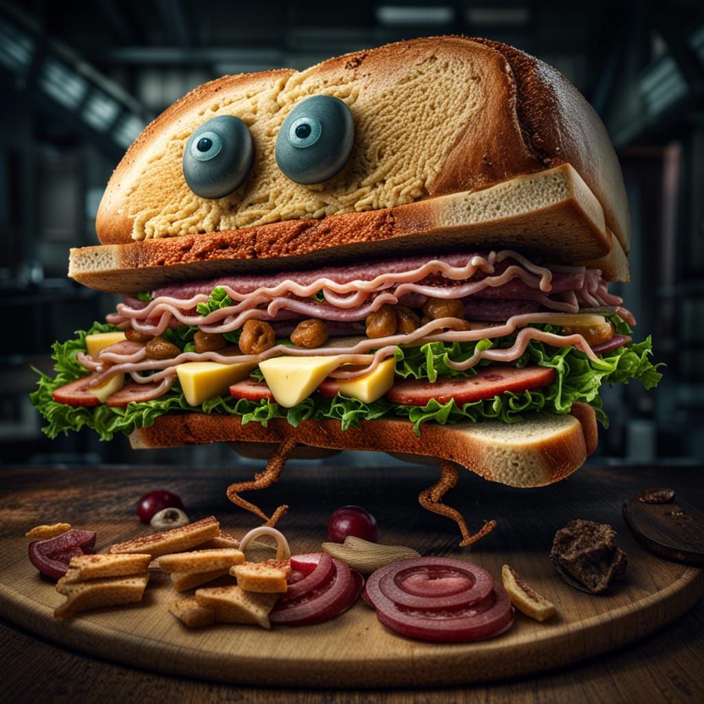 a wacky sandwich that has a head and feet  by @Patsy 
