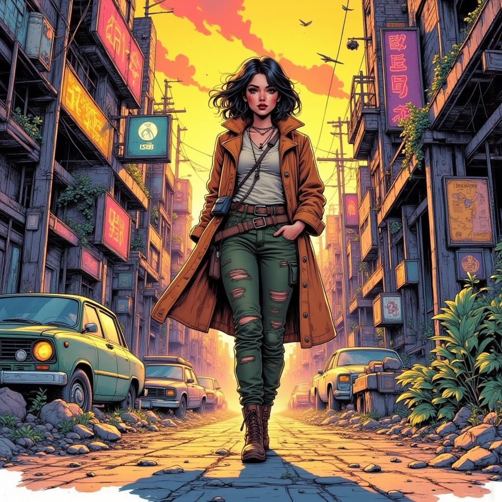 Post-Apocalyptic City Street in Stylized Animation Aesthetic