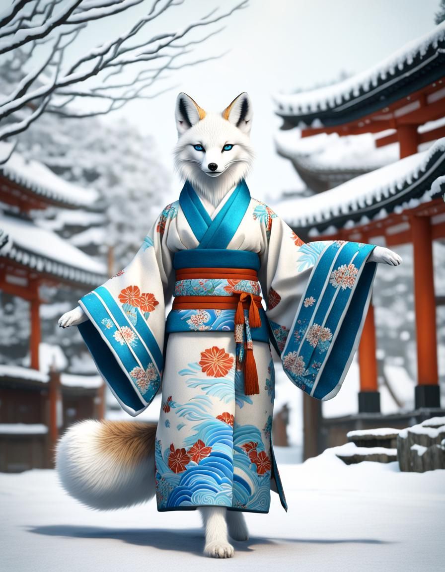 white anthropomorphic female arctic kitsune (with a fox head:1) and ...