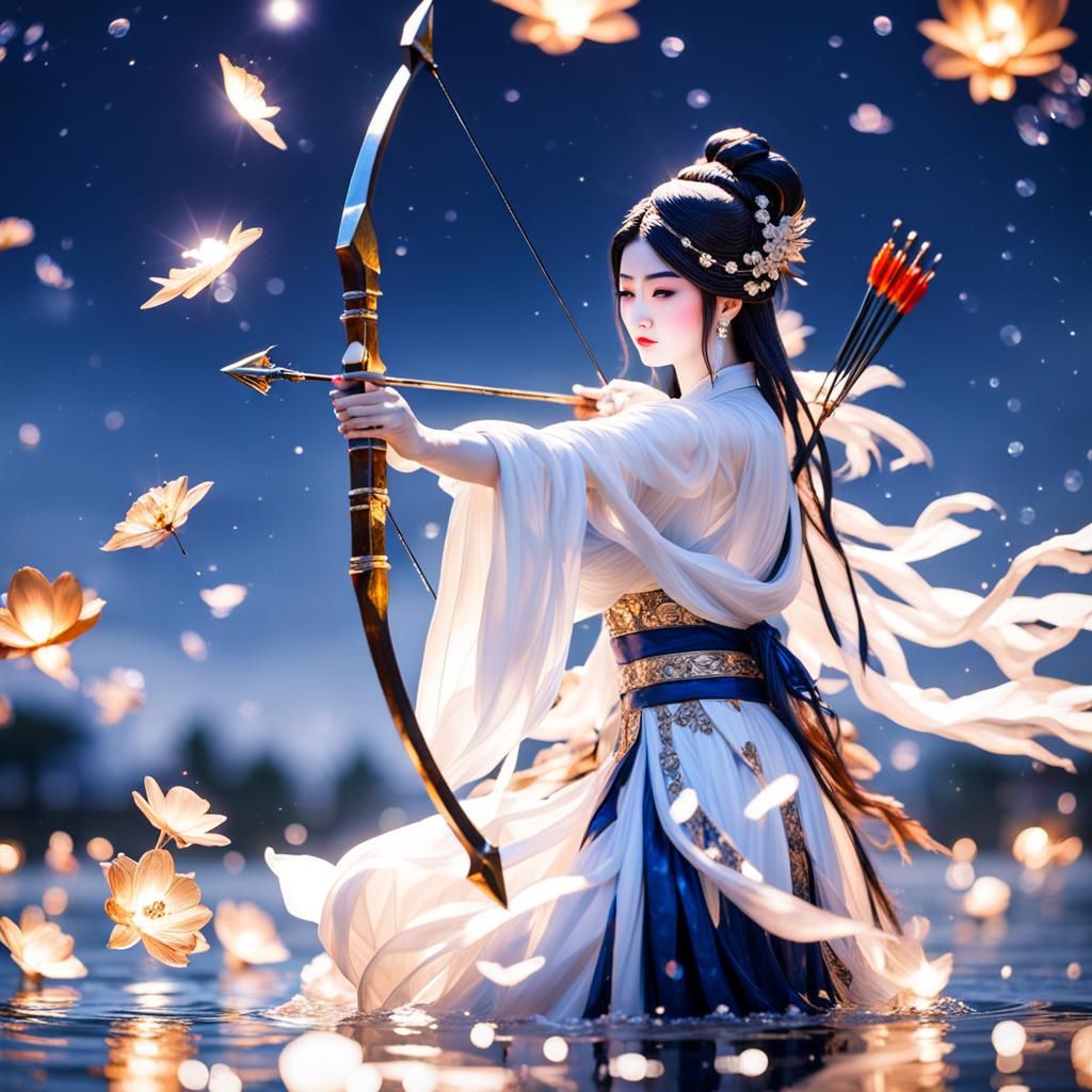 Crystal Sculpture of Woman Archer in Ancient China