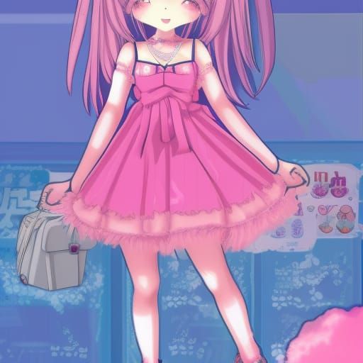 anime girl in pink fluffy dress  qr code  