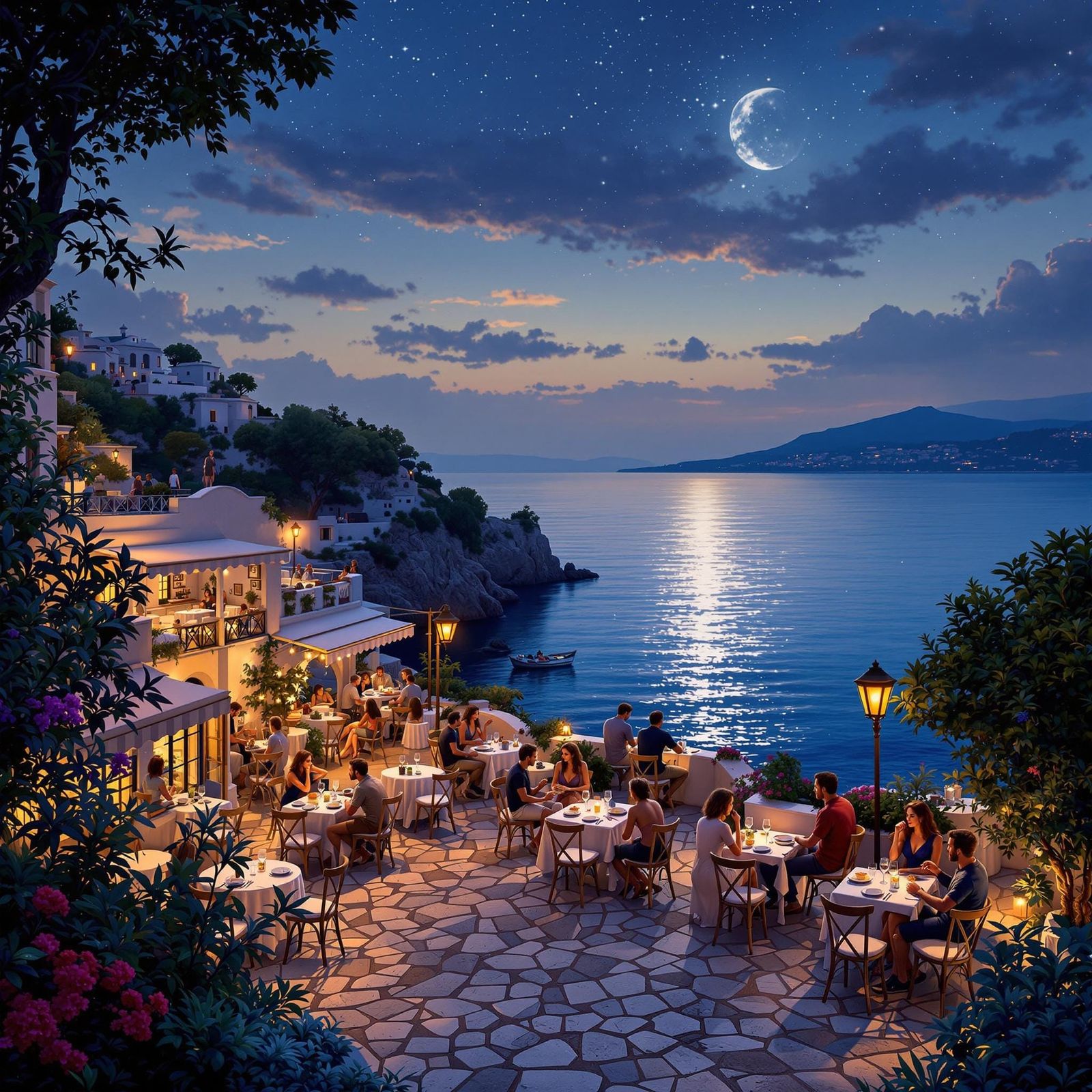 The Greek Islands at night   by @Orphelia 