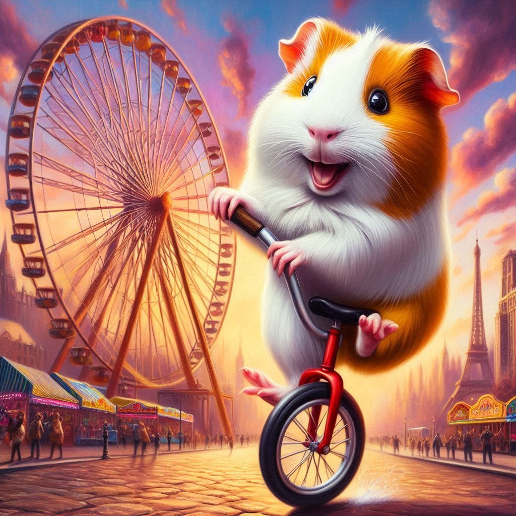 cute guinea pig ride a unicycle,