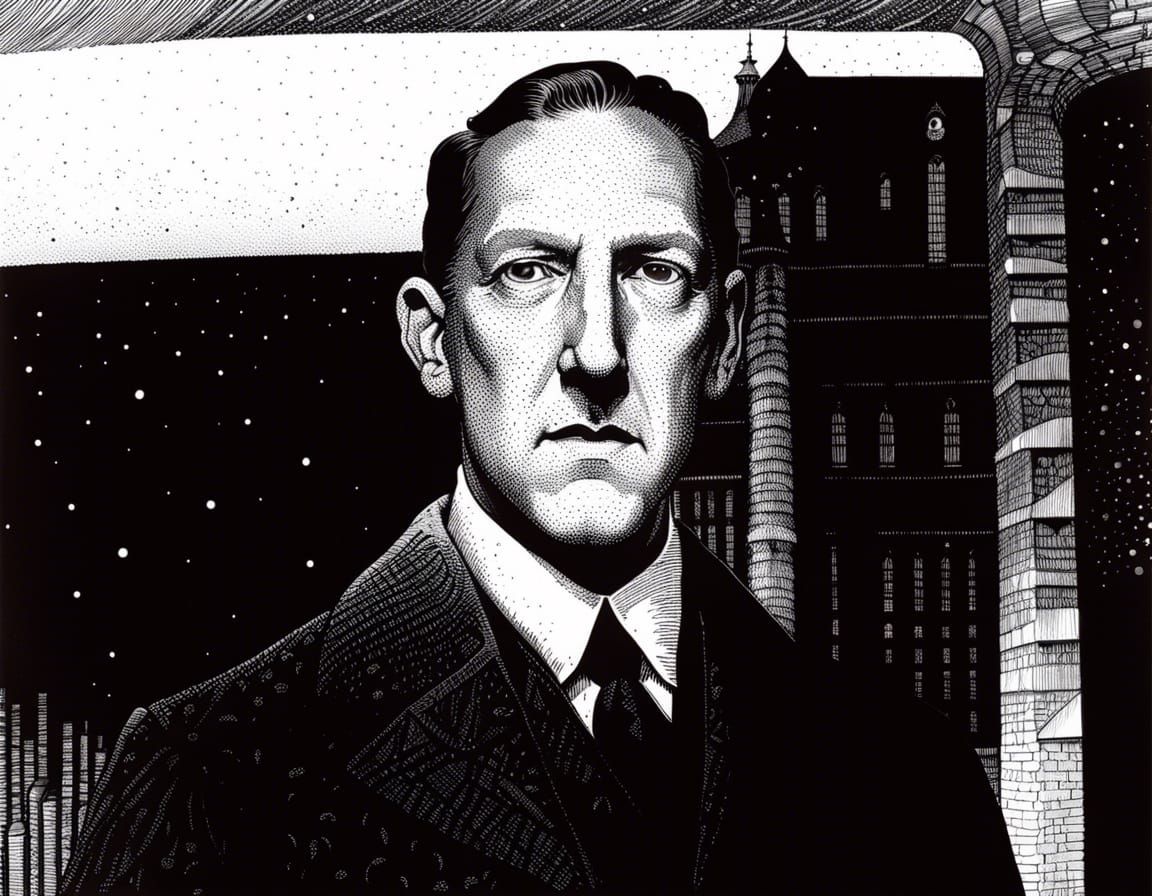 H P Lovecraft by Virgil Finlay - AI Generated Artwork - NightCafe Creator