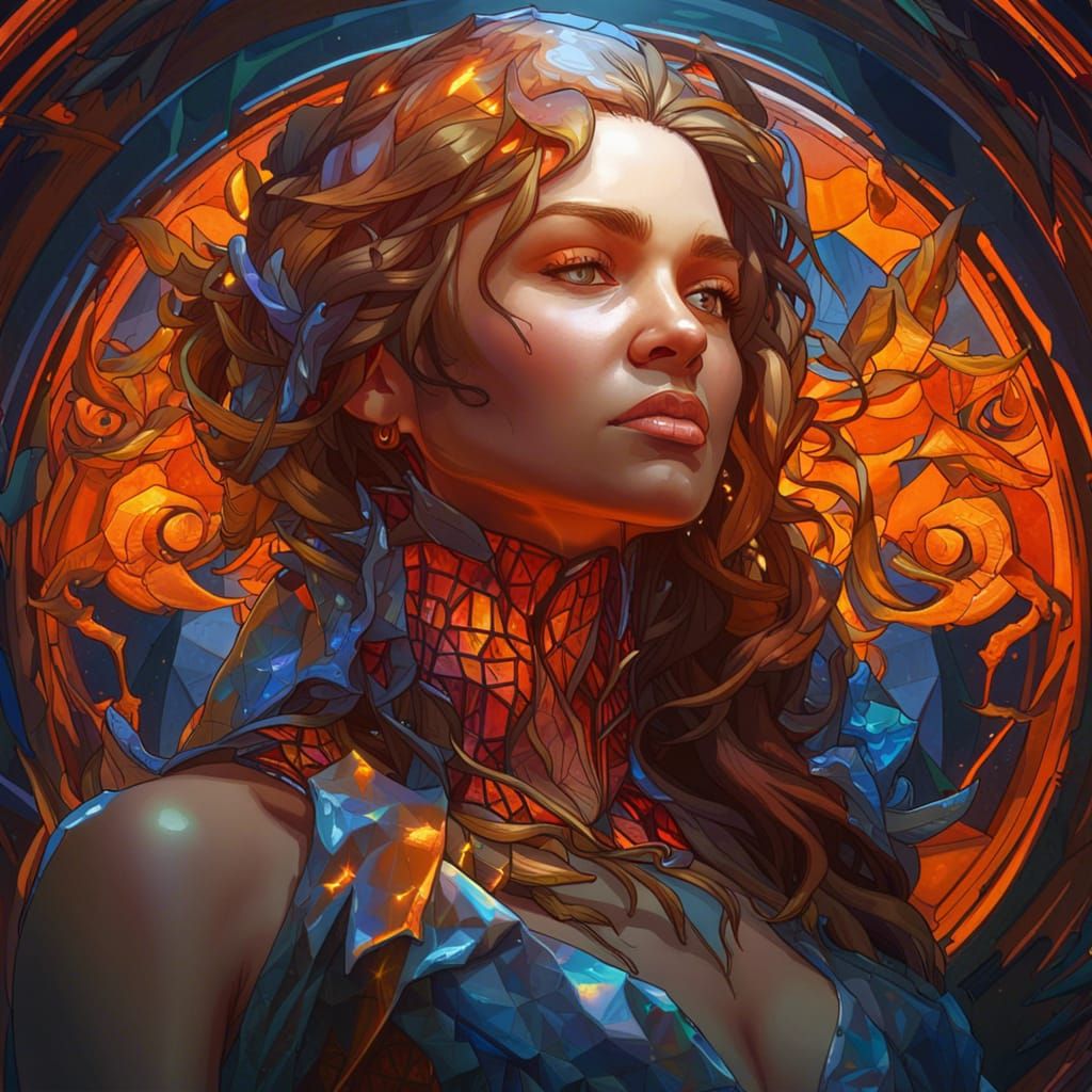 Orange portrait on a glass vitrail