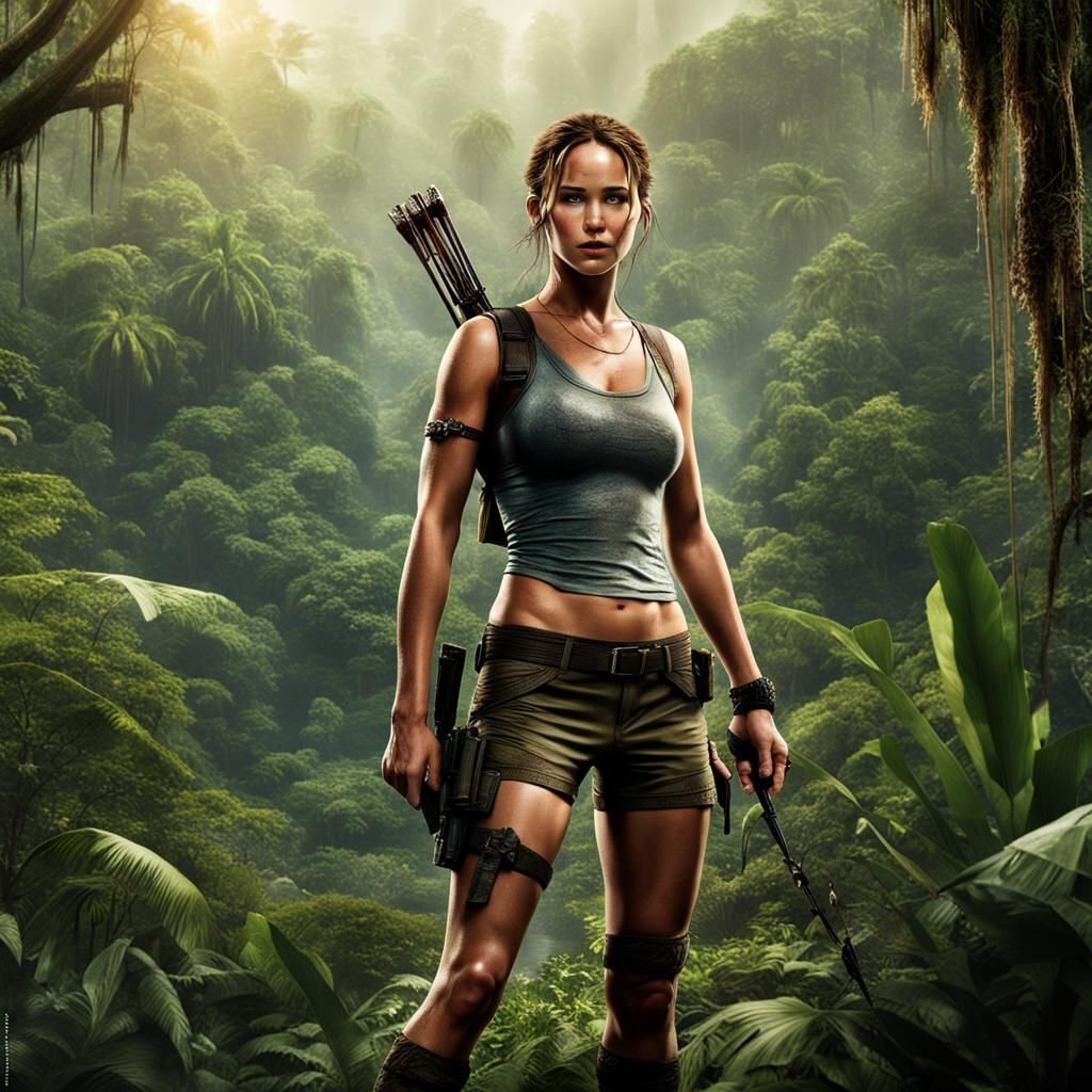 jennifer lawrence as lara croft - AI Generated Artwork - NightCafe Creator