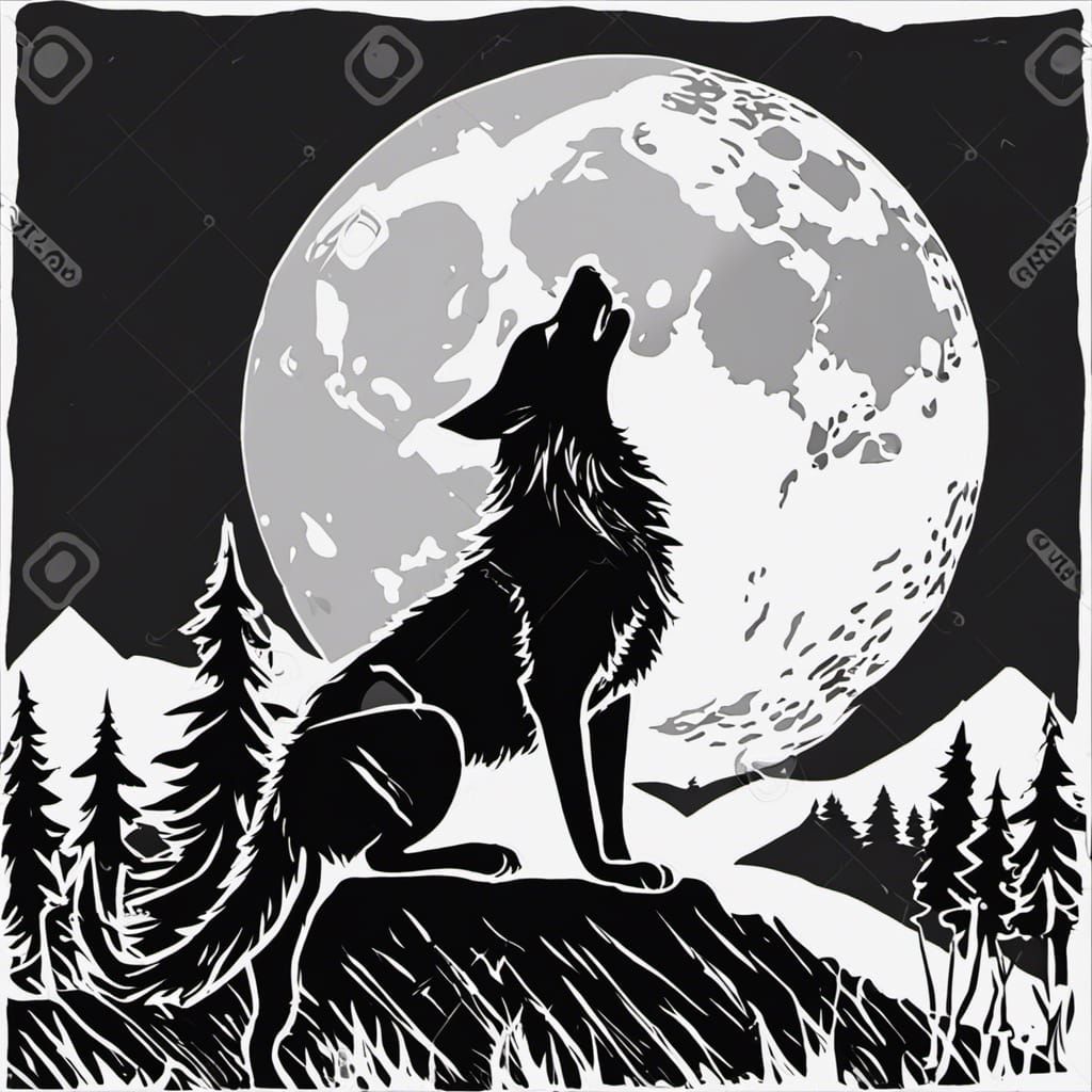 wolf howling at the moon stock photo, royalty free, in the style of ...