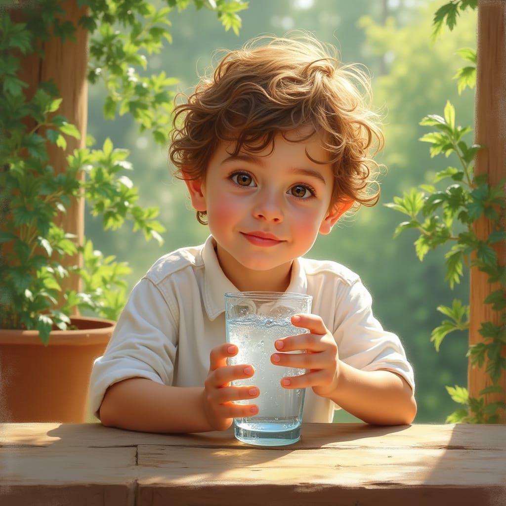 Innocent Boy Drank Water in the Garden