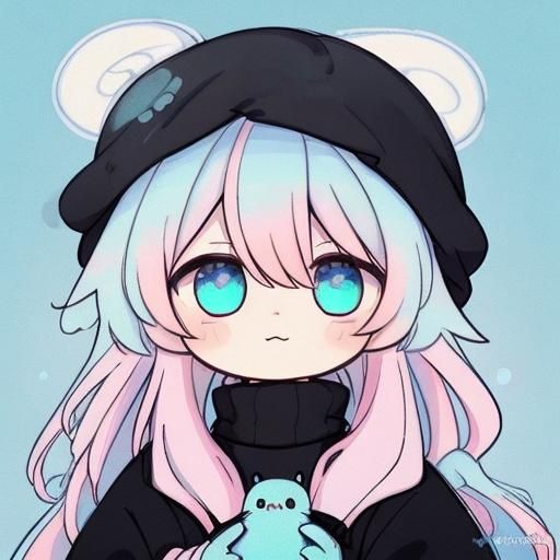 <lora:Chibi Life V1:1.0> Black bunny beanie, light pink hair...