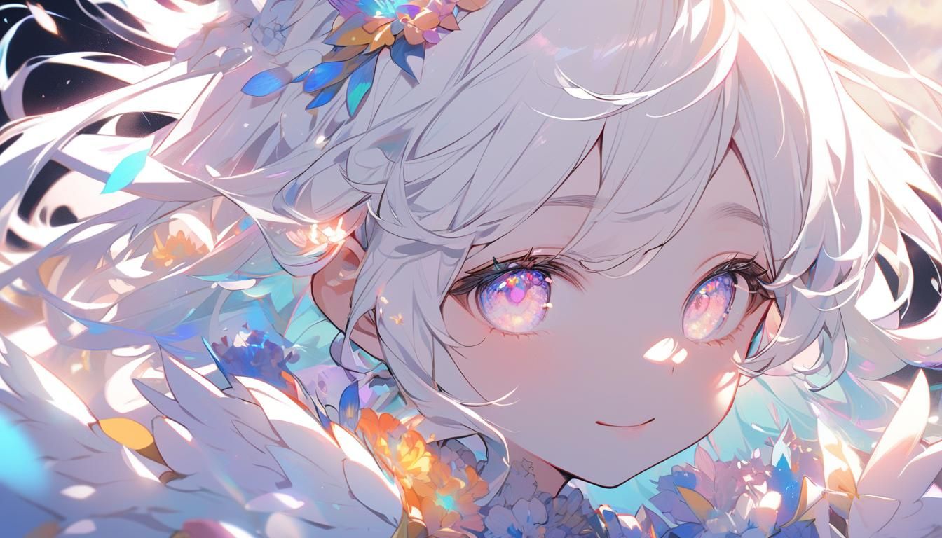Anime Girl in White Dress Surrounded by Flowers