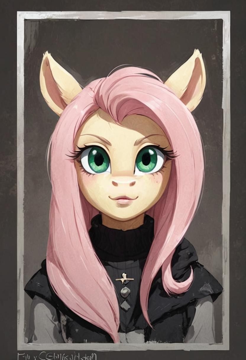 Portrait of an adorable mythical beautiful Fluttershy from My Little Pony,  furry, anthro pony, anime, reflective, gorgeous green eyes, pink... - AI  Generated Artwork - NightCafe Creator