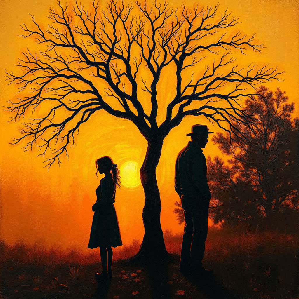 Poignant Sunset Scene of Diverging Paths