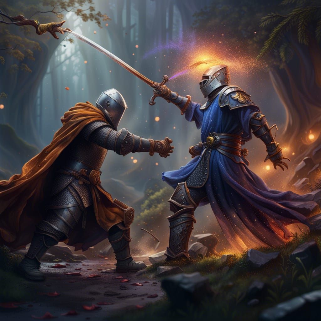 wizard fights a knight - AI Generated Artwork - NightCafe Creator