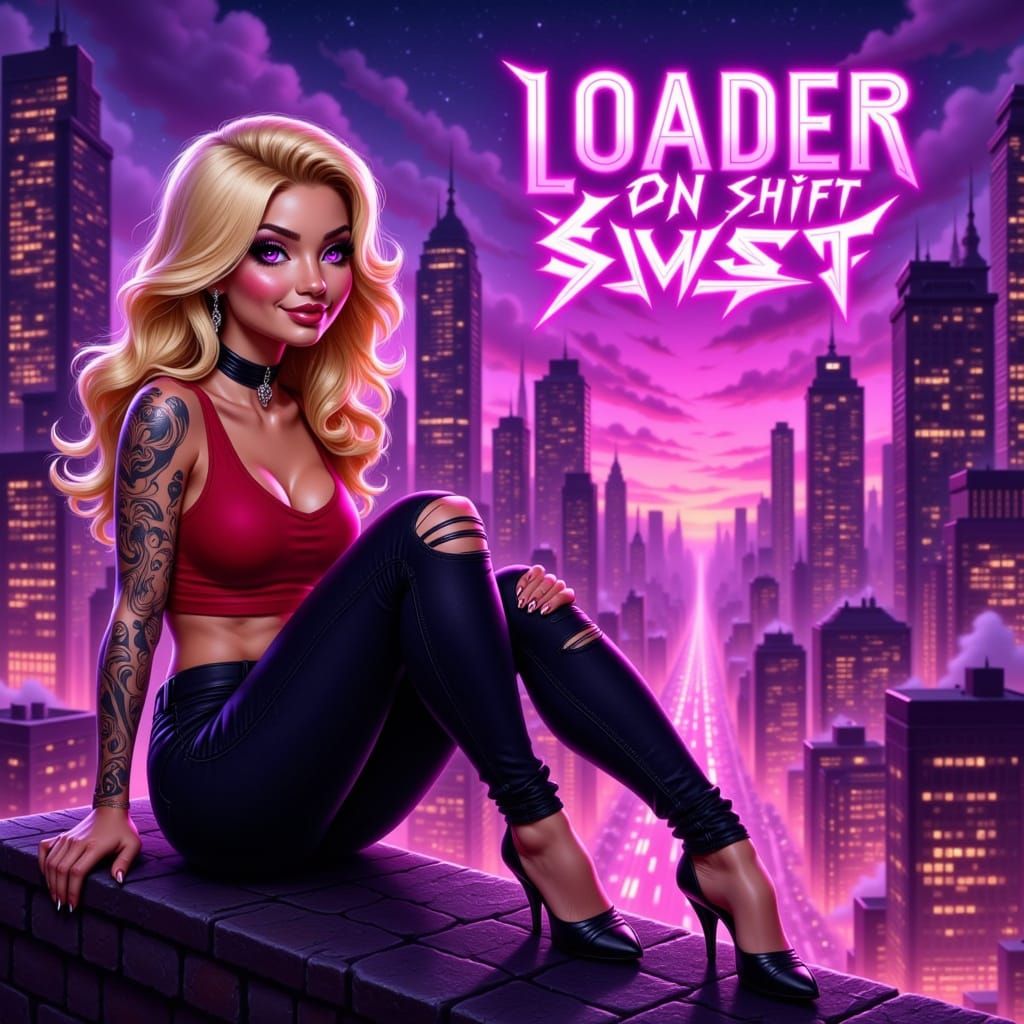 Glam Bratz Woman Overlooks Neon Cityscape