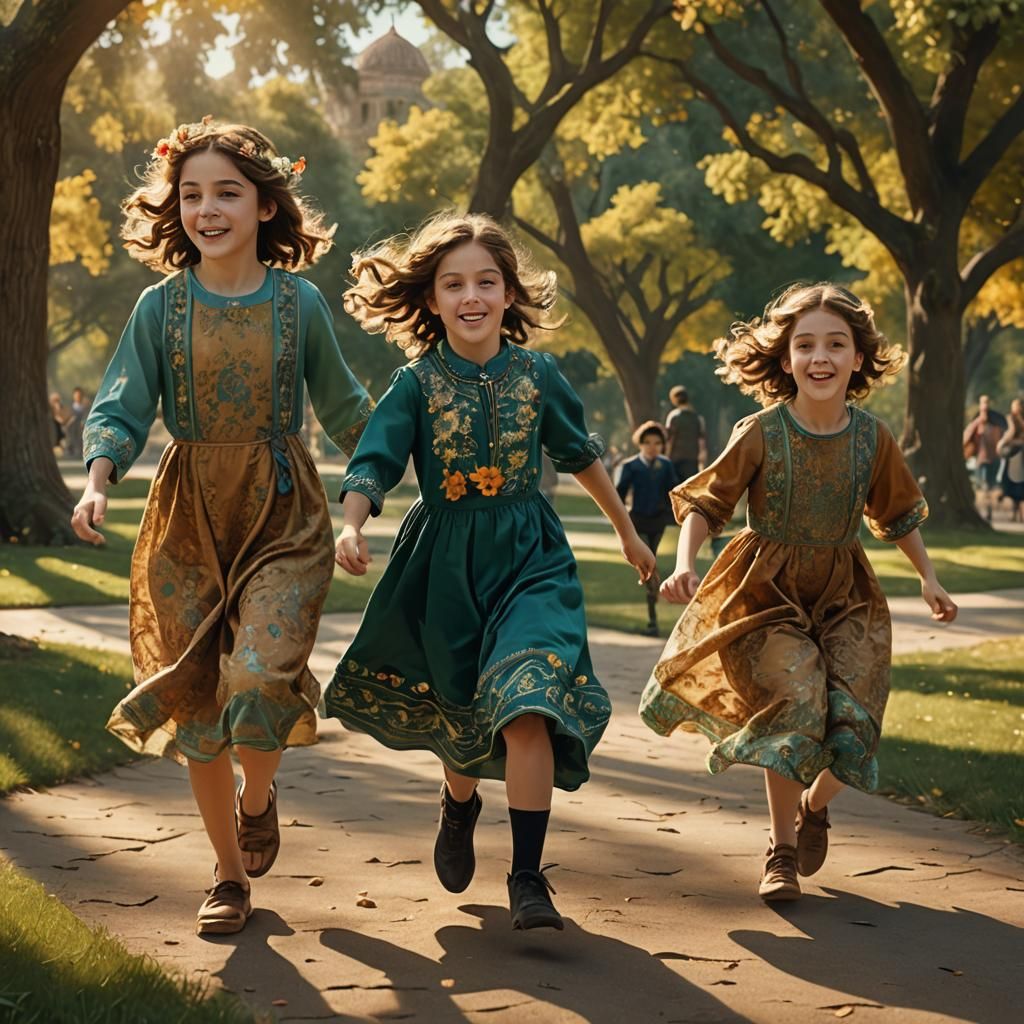 Jewish Children Playing in Park: Matte Painting