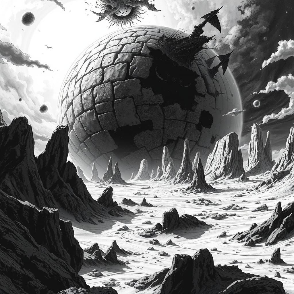 Surreal Dreamscape Planet in Anime-Inspired Art Style