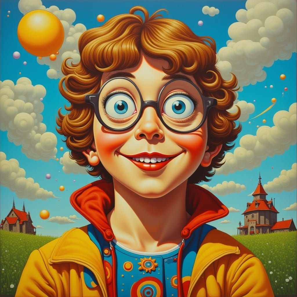 "Curious Boy Portrait in Style of Oliver Jeffers" <lora:Funky Seventies:1.0> 