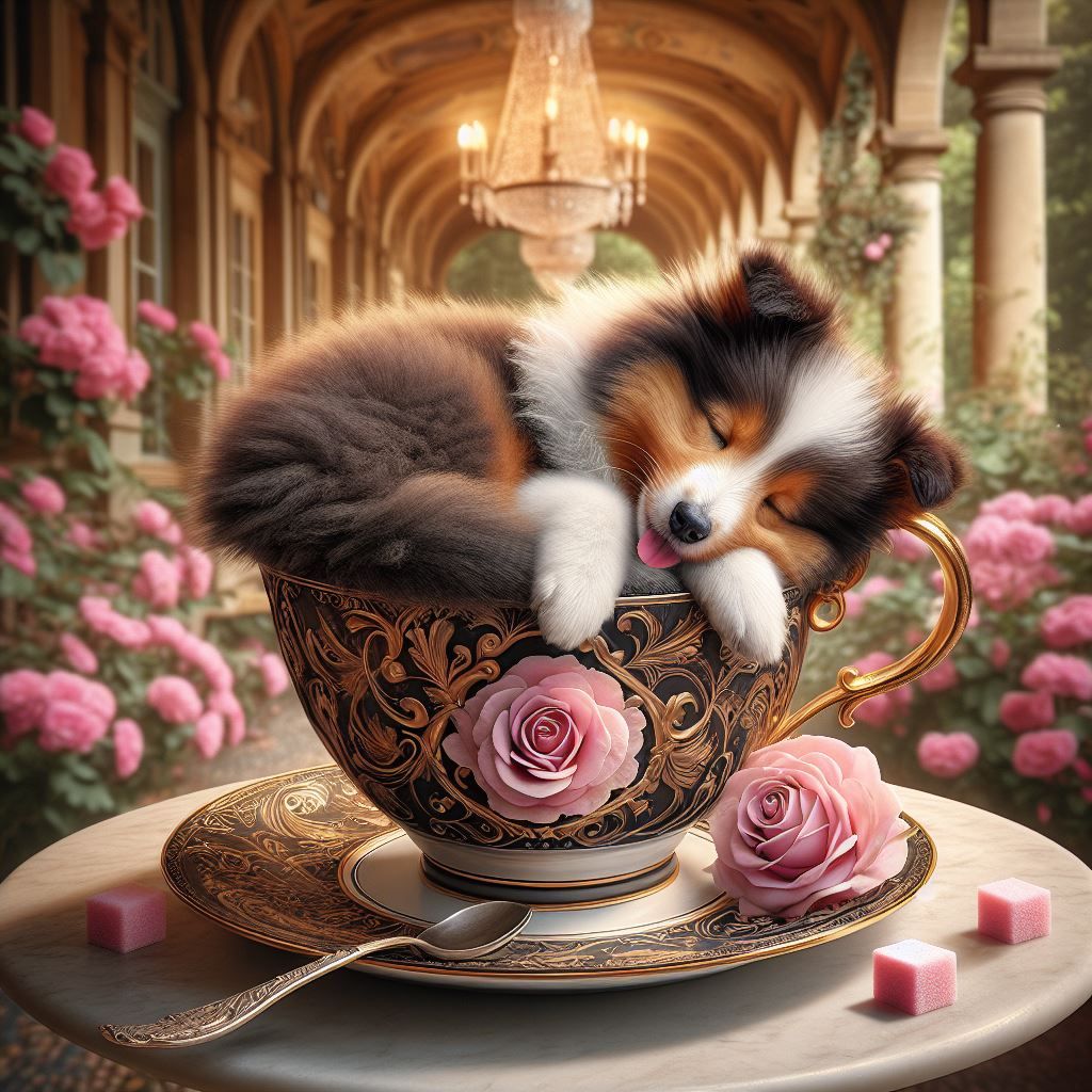 Sleepy sheltie in a Brom Teacup