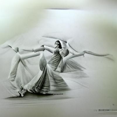 Modern pencil sketch on white paper, elegant choreography