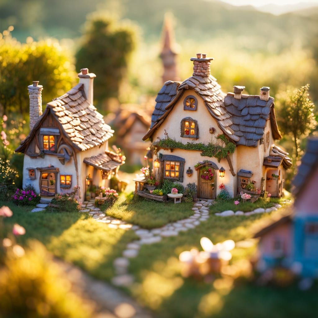Cozy village in miniature on the high grass  by @Ugy10