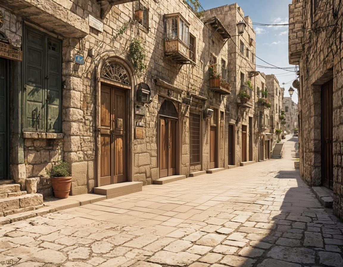 Jerusalem Stone Alleyway with Old Car