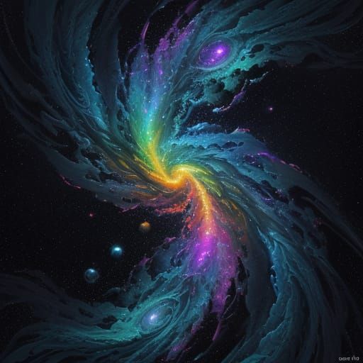 Surreal DNA Helix in Cosmic Void - Ethereal Oil Painting