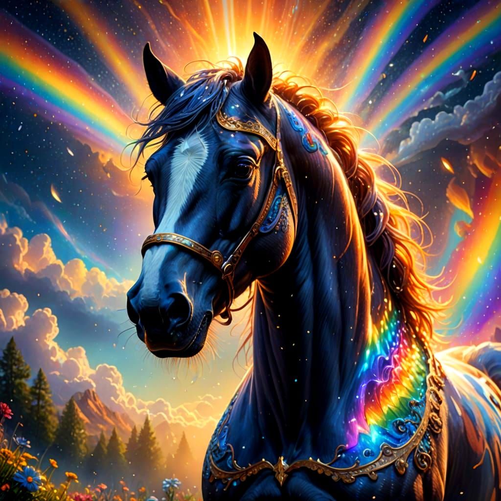 Cosmic Rainbow Horse in Space: Digital Art Masterpiece