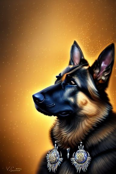 German Shepherd Dog in Traditional Painterly Golden Light 20210131