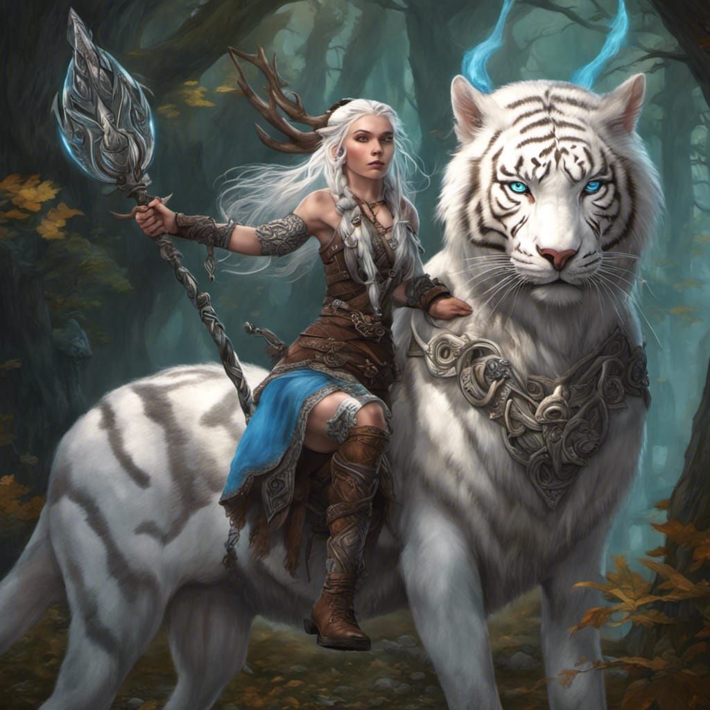 Fantasy - Female Druid Riding Tiger