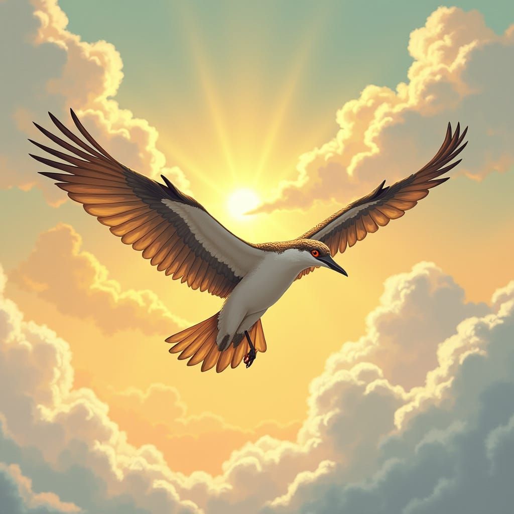 Majestic Bird in Flight Amidst Dreamy Skies