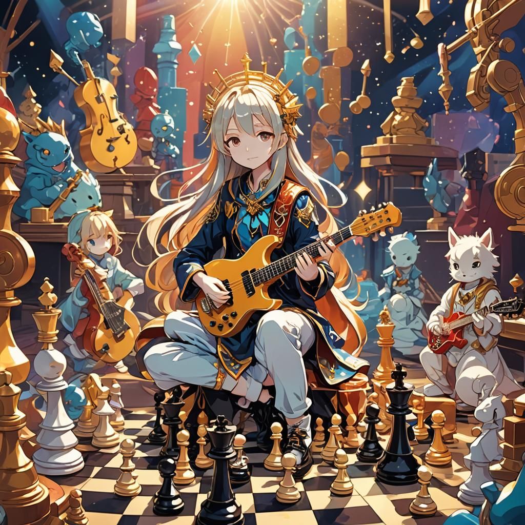 Anime Chess Pieces Rock Concert: Digital Art